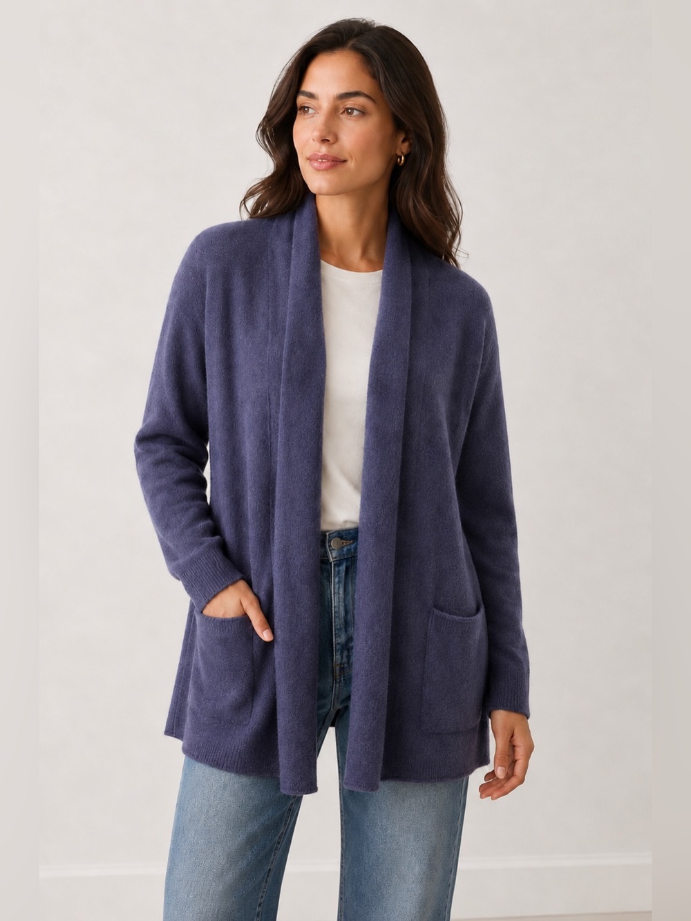 Aritzia Babaton Wool Cashmere Blend Open Front Cardigan Purple Lavender